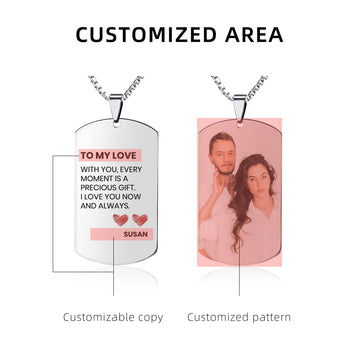 Custom Name&Photo Necklace, Personalized Pictures&Name on Necklace for lovers or Gifts for Father, Couple Gifts+ Customized Gift Box, Stainless Steel